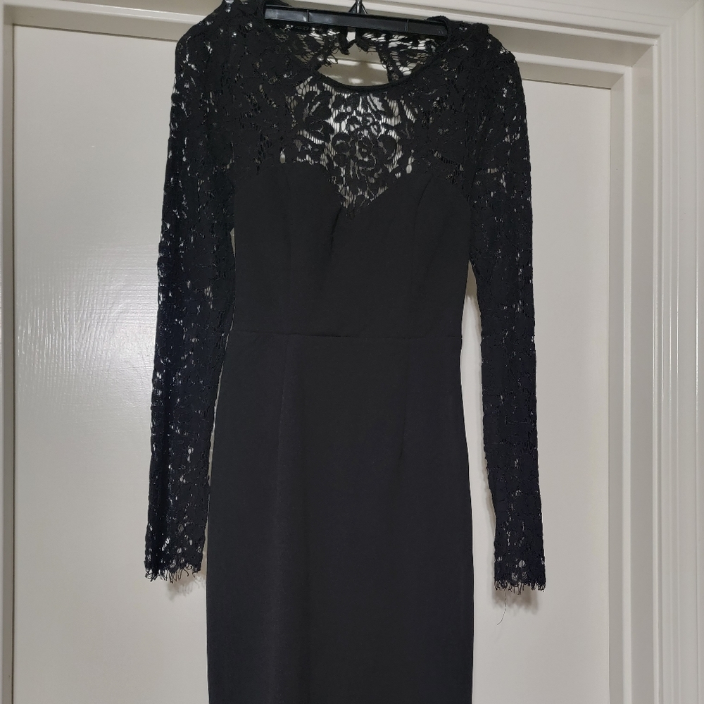 Lulus Whenever You Call Formal Black Backless Lace Long Sleeve Maxi Dress XS - Picture 4 of 9